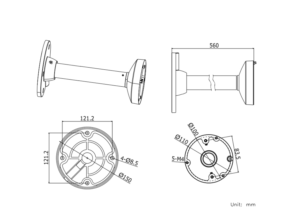 DS-1271ZJ-110 Aluminum Pendant Mount: 150×560mm (6x22in)