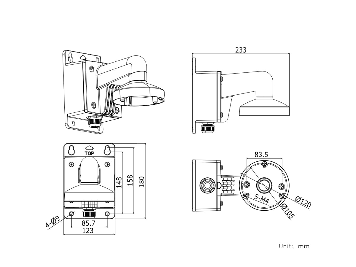 DS-1272ZJ-120B Aluminum Wall Mount Bracket with Junction Box