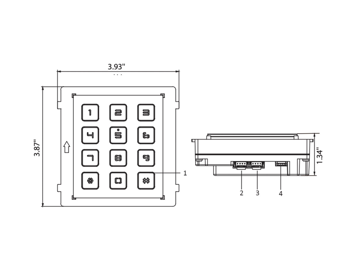 DS-KD-KP Keypad module, module connection with RS-485 , IP65,Backlight,Flush mounting, Surface mounting, 98.21mmx100.21 mm x33.7mm, input pin code to open door, call indoor station via inputing room