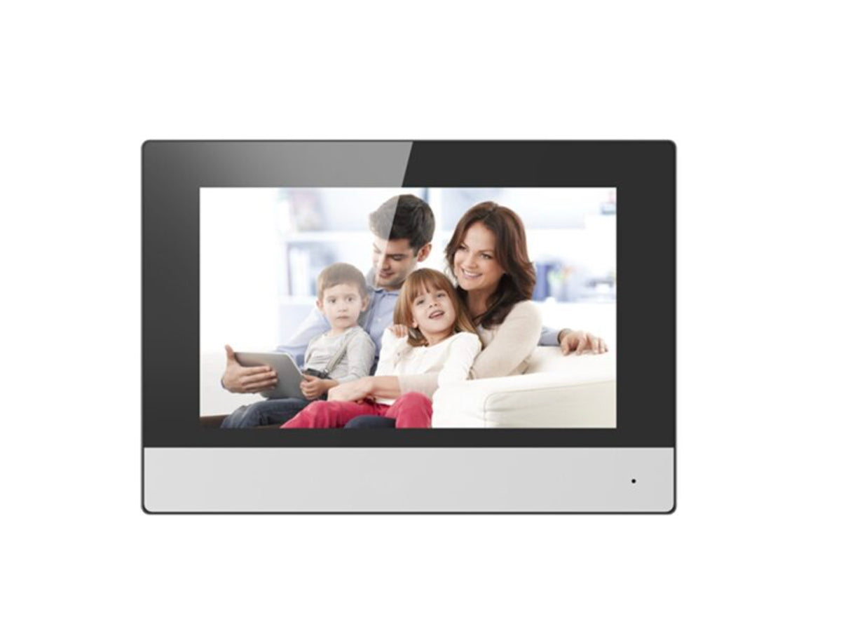 DS-KH6320-TE1 7“ Touch-Screen Indoor Station, 
7-inch Color TFT LCD, display resolution: 1024 * 600;
10/100Mbps Ethernet, standard PoE/ 12 VDC.
TF card, max 32G, 8-ch alarm input