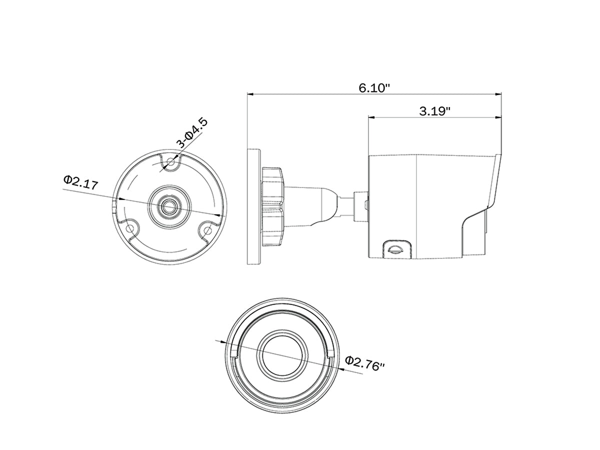 THK-NC328MB-2.8 8P Mini Bullet, Fixed lens (2.8mm), 8MP/20fps (3840x2160), 1080p/30fps, 0.01lux/F1.2, CMOS, IR (90ft), IP67, PoE (802.3af; 7.5W max), 3D DNR, WDR, BLC, TDN, Micro-SD Slot (upto 128GB)