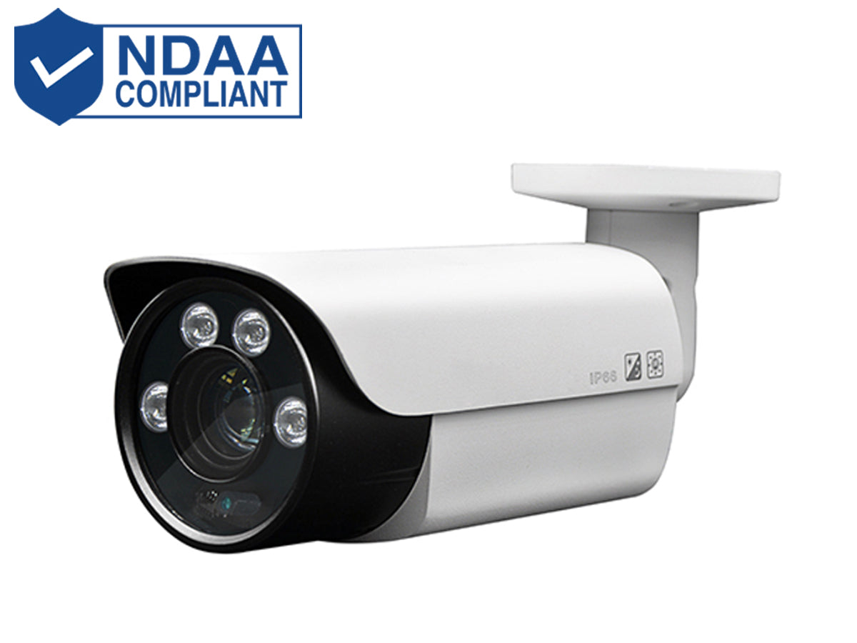 TI-NC408-2VBZ 4K(8MP) NDAA Bullet Camera 2.8~12mm  Motorized Vari-focal Lens, 0.01 Lux with IR, Day/Night, IR-CUT, DWDR, Defogging, OSD, up to 210ft IR Distance, IP66, PoE