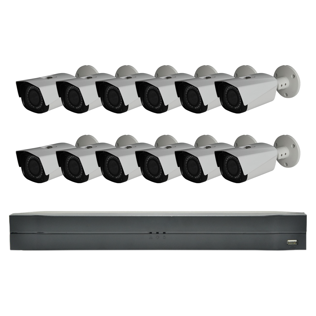 CVI-16CH122BLVF-A 16 Channel System with 12 Camera Bundle and 16 CH Penta-brid 1080P 2 SATA, Smart Search and Intelligent Video System Bullet Camera 30fps@1080P VF Lens, 2MP, 2.7 to 13.5mm