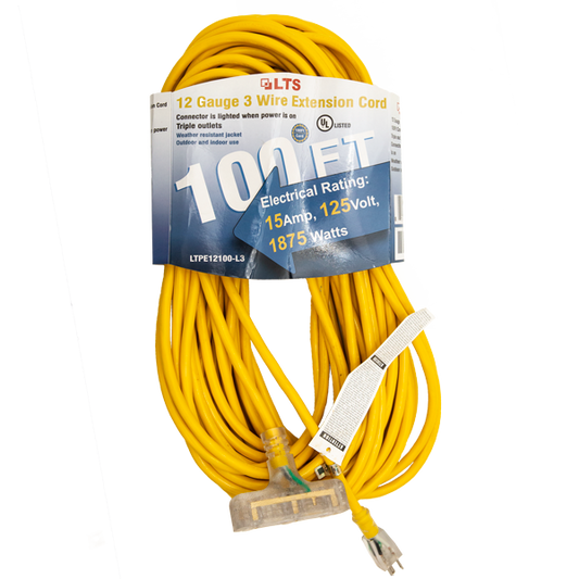 LTPE1250-L3, 50FT,12/3C SJTW Extension Cord,Yellow, UL Listed